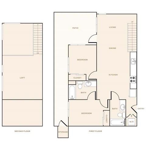 Floor plan for 2 beds, 2 baths, 1214 sqft